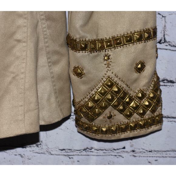 VINTAGE COLLECTION Designer Studded Cape Belted Faux Suede Jacket Size Large - Picture 8 of 15